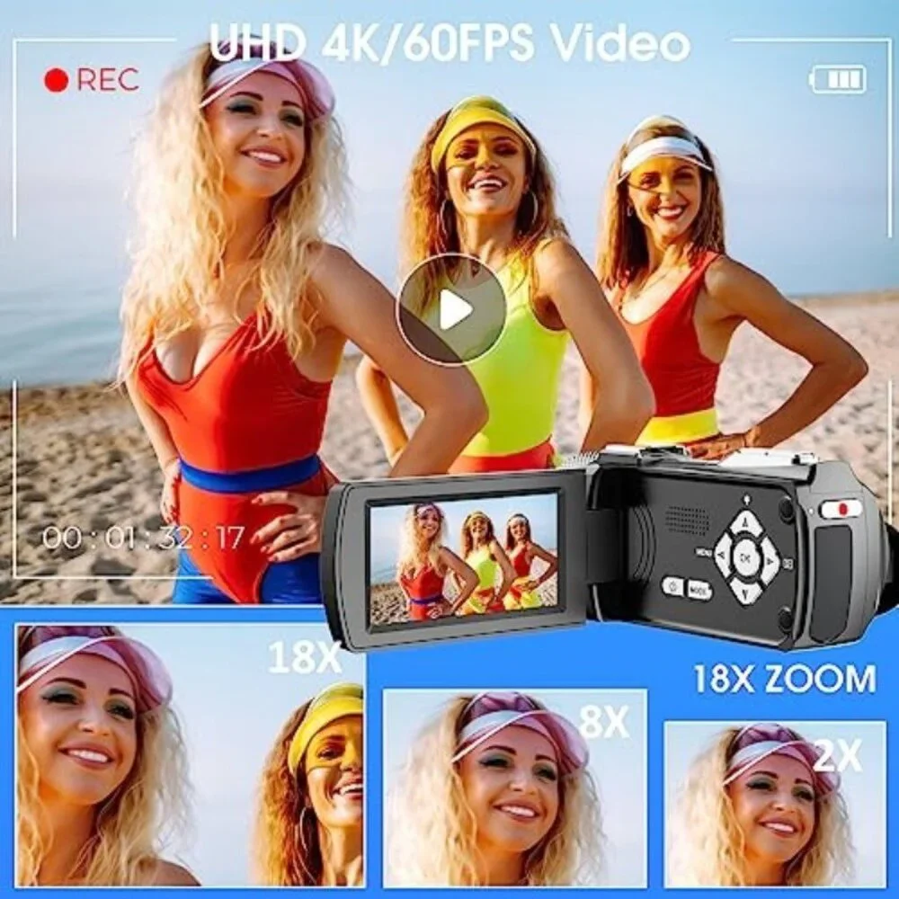 Camcorder Video Camera 4K 60FPS 48MP Vlogging Camera for YouTube TikTok with Wir